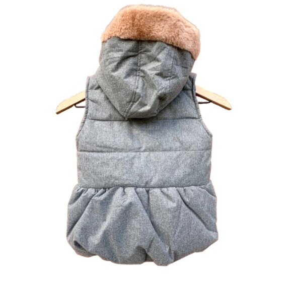 Nicole Miller Girls Puffer Vest Size 6X Gray Pink Faux Fur Trimmed Hood Cozy - Picture 2 of 9